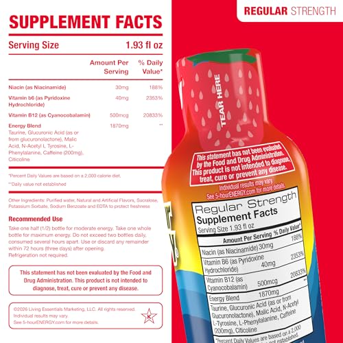 Image of 5-hour ENERGY Berry Flavor, 30 Count, 1.93 Fl Oz Energy Shot, Regular Strength, Amino Acids, B Vitamins, Sugar Free and Zero Calories