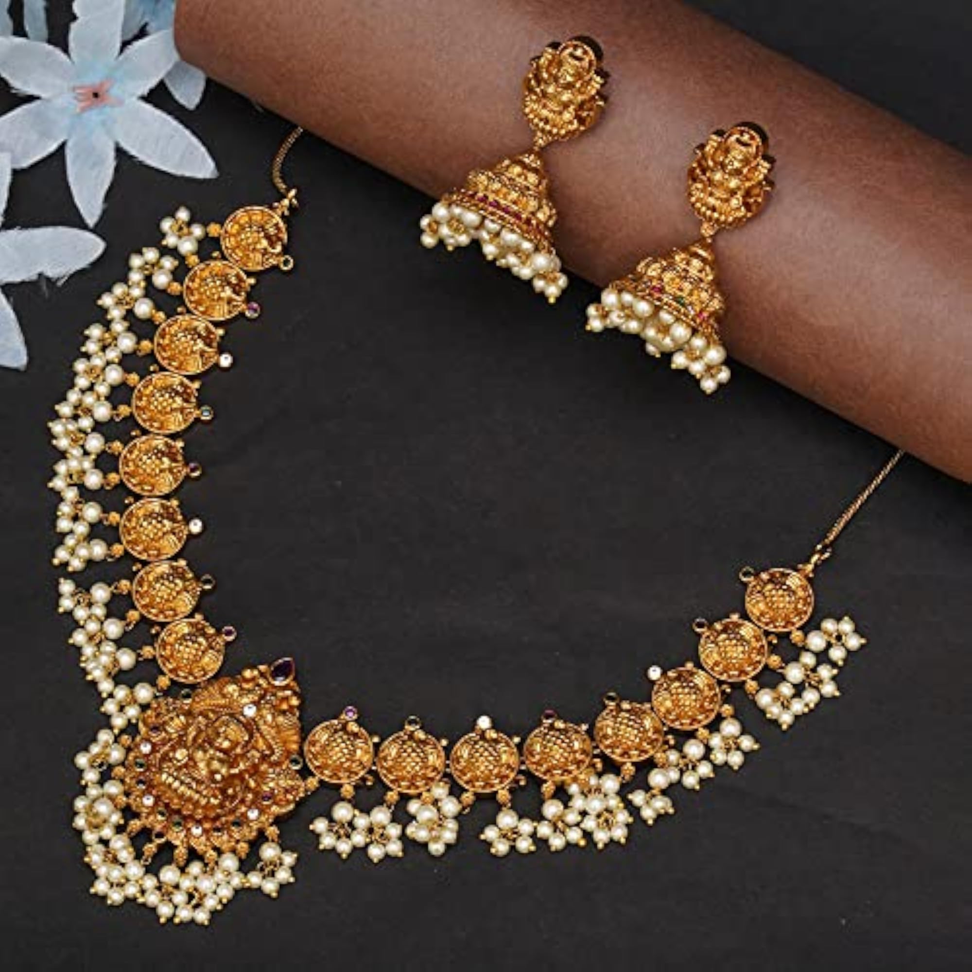 Opulence Goddess Lakshmi Faux Pearls Jewellery Set