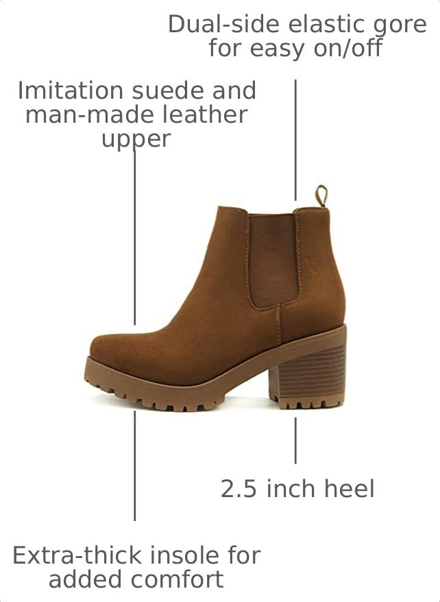 Image of Soda Top Shoes Jaber Ankle Boot W Lug Sole Elastic Gore and Chunky Heel