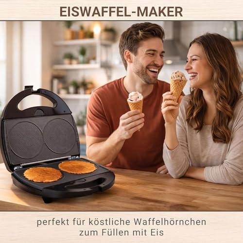 Foto von Syntrox Germany Waffelkegel Maker Waffeleisen Waffelmaker Chefmaker SM-1300W Mini Waffle Cone mit herausnehmbaren Backplatten