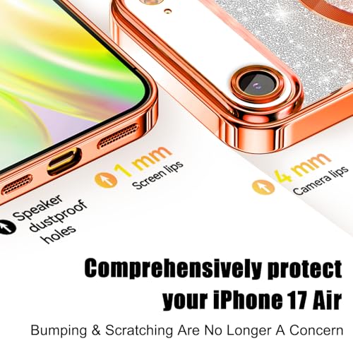 Image of Misscase for iPhone 17 Air Case Compatible with MagSafe,Built-in Camera Lens Protector Full Protection Soft TPU Anti-Fingerprint Anti-Fingerprint Magnetic Glitter Slim Case Cover 6.6 inch Orange