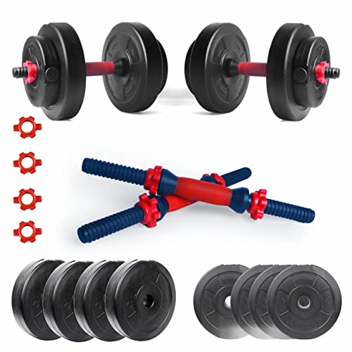 Image of ARTINO Dumbbell, Adjustable Dumbbell (14 kg - 2.5kg x 4 & 1kg x 4), of Adjustable Dumbbell Rods with PVC Dumbbell Plates and Ball Bearing Skipping Rope Home Gym Combo, Exercise & Fitness Sets