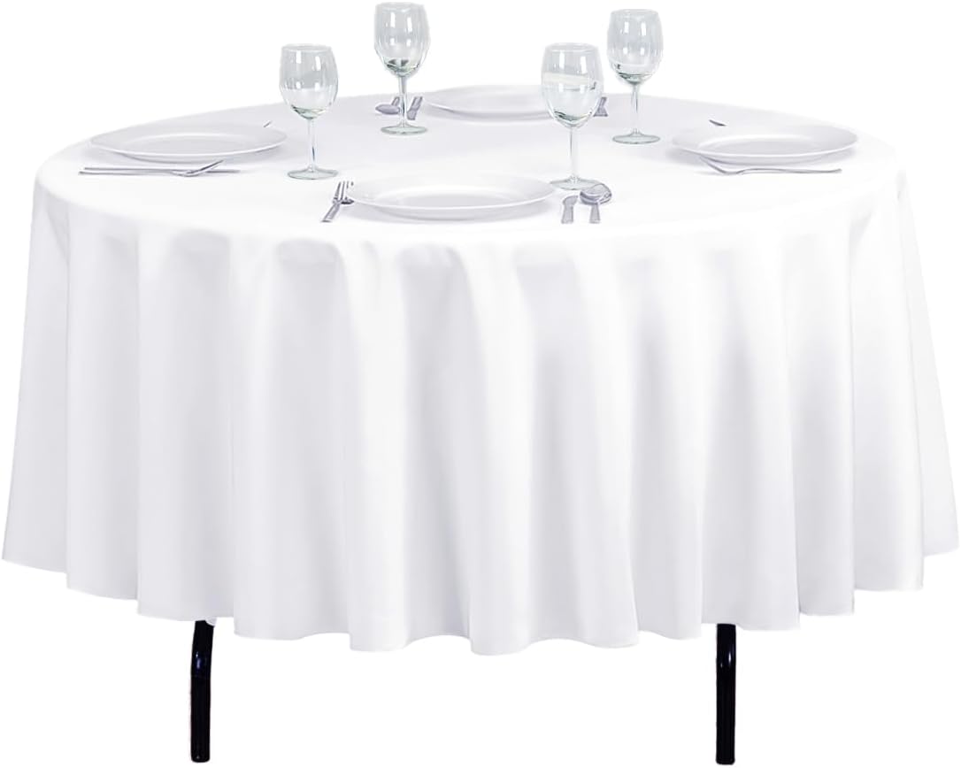 LinenTablecloth 90-Inch Round Polyester Tablecloth White