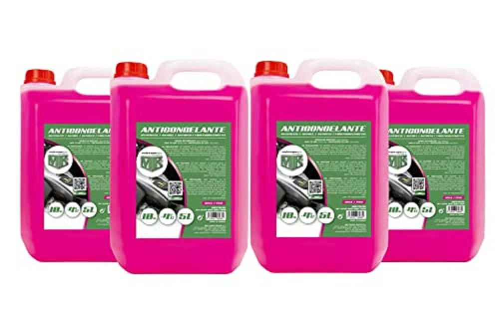 Motorkit Set de 4 Garrafas anticongelante de 5 Litros, Rosa Invierno 10% / -4°C, 4 UDS / 20L