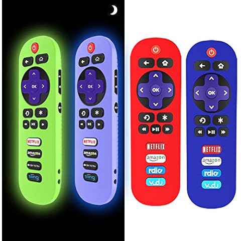 [4 Pack] Silicone Case for TCL Roku TV RC280 Remote, Protective Universal Replacement Lightweight/Shockproof TCL Roku TV Remote Cover with Lanyard (Glow Blue+Glow Green+Red+Blue) Cover