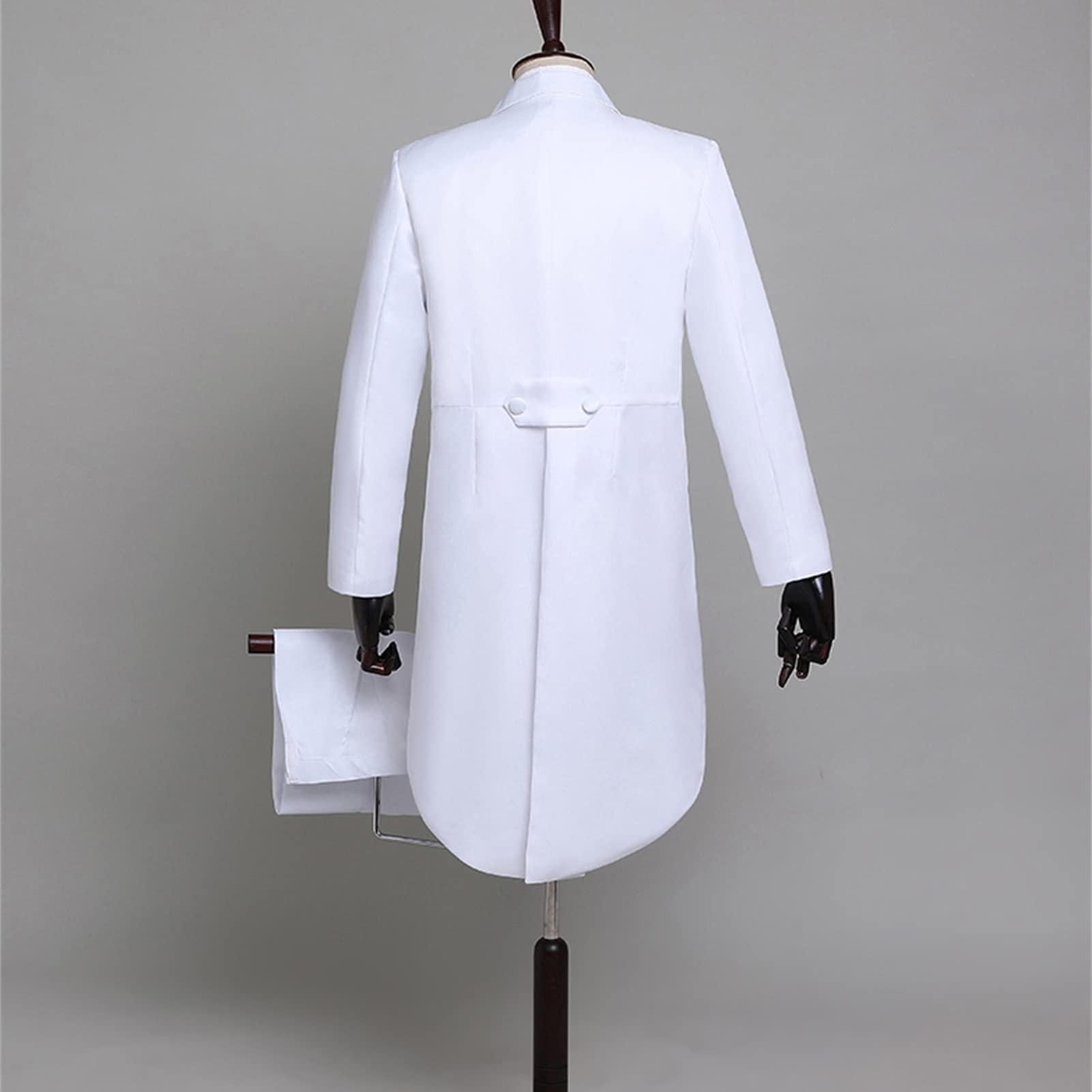 Men's Formal Peak Lapel Tailcoat Classic Magic Show Costume Jacket Tuxedo Party Dinner Swallowtail Tux Suit Coat (White,X-Small)