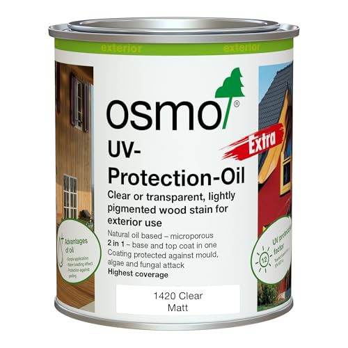 Osmo UV Protection Oil Extra 1420 Clear Matt 750ml Natural Oil-Based Wood Finish for Exterior Cladding & Vertical Timber Microporous Protection Water & Dirt Repellent