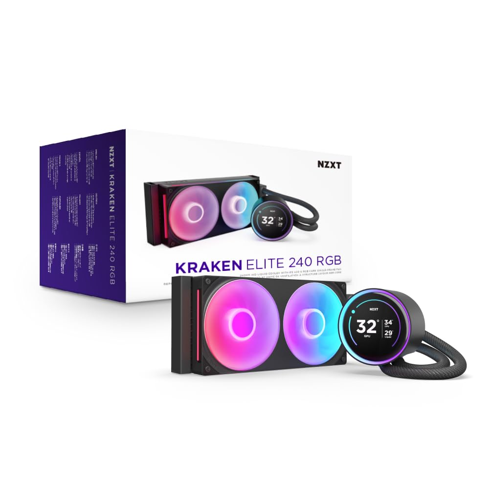 NZXT Kraken Elite 240 RGB - Refroidisseur CPU AIO 240mm, LCD - Noir