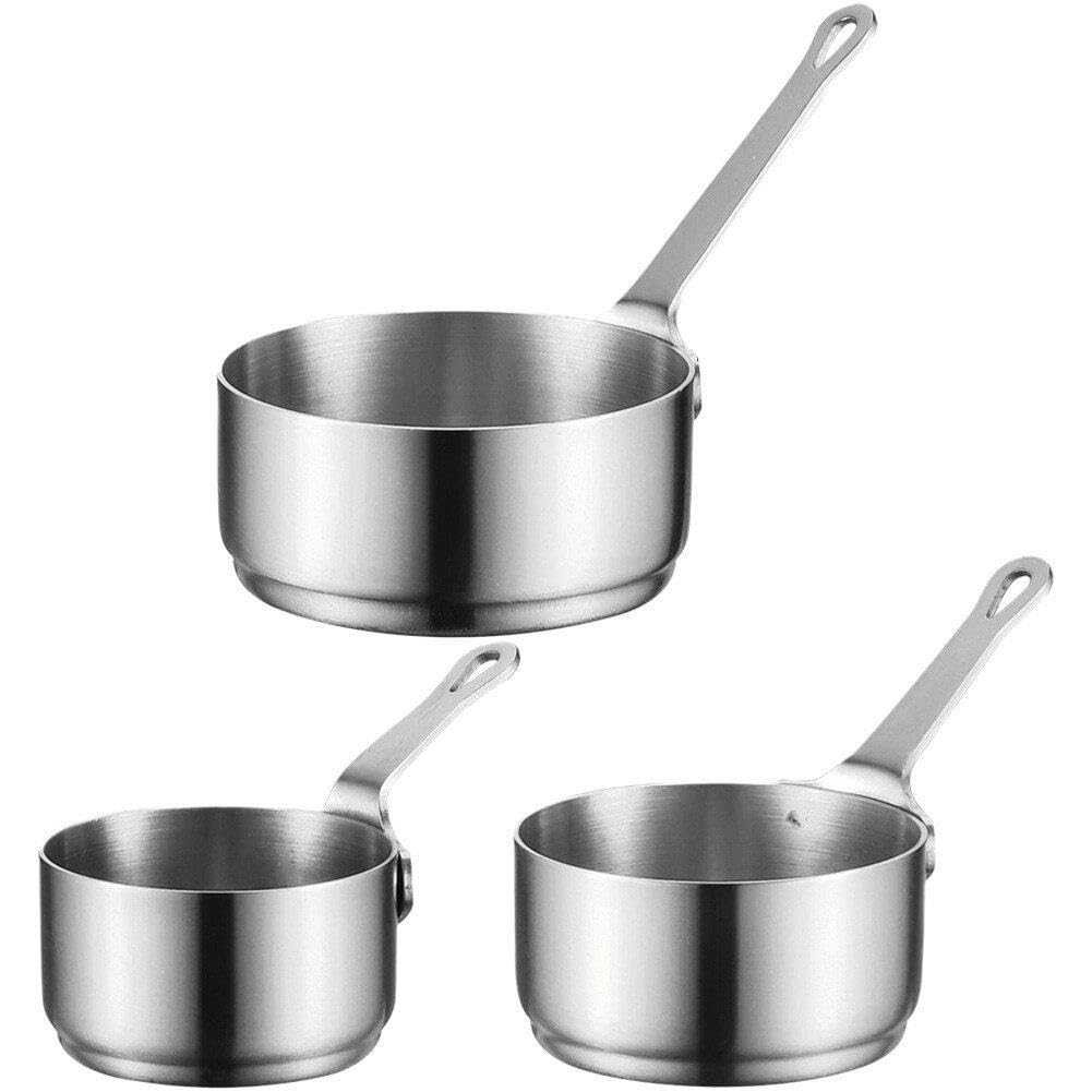Fituenly Silver 3 Pcs Stainless Steel Saucepan Small Cooking Pot Milk Pan Coffee Warmer Chocolate Butter Melting Pots Mini Condiment Sauce Cups With Handle