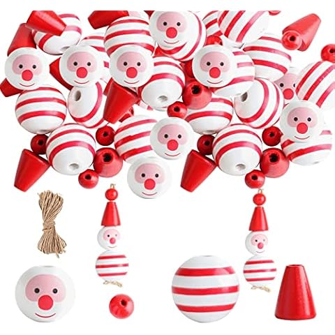 Plcnn 120 Pieces Christmas Wooden Beads, Snowman Wooden Beads for Crafts Striped Farmhouse Craft Beads for DIY Supplies Holiday Decor Cover