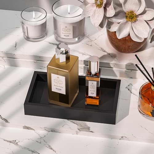 Image of ZHWS Small Bathroom Vanity Tray for Countertop Makeup Perfume Decor Candle Jewelry, Small Kitchen Tray for Soap Dispenser Spice Sponge Holder Black Toilet Tray 7.9 inchL x 4.4 inchW x 1.14 inchH
