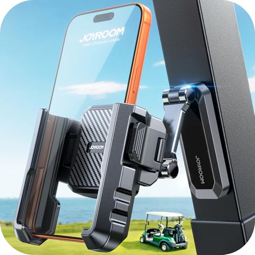 JOYROOM Upgraded [Double-Fold] Golf Cart Phone Holder Mount 1s Lock/Release Magnetic Golf Phone Caddy Golf Cart Accessories Compatible with iPhone Galaxy Samsung 4.7-7 Phone (Black)