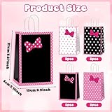MinFyberd 12Pcs Pink Bow Party Favor Bags Cartoon Birthday Decorations Pink Paper Gift Bags with Handles Polka Dots Goodie Candy Treat Bag for Girls Women Birthday Bridal Baby Shower Party Supplies