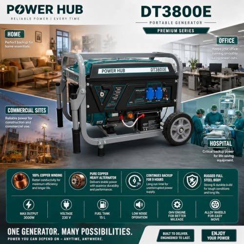 Image of POWER HUB DT3800E-3000 WATTS OR 3KW POWERED SELF START GENERATOR FOR HOME AND COMMERCIAL USE|HEAVY DUTY PREMIUM SERIES|1 YEAR FULL WARRANTY AND LIFE TIME SPARES SUPPLY