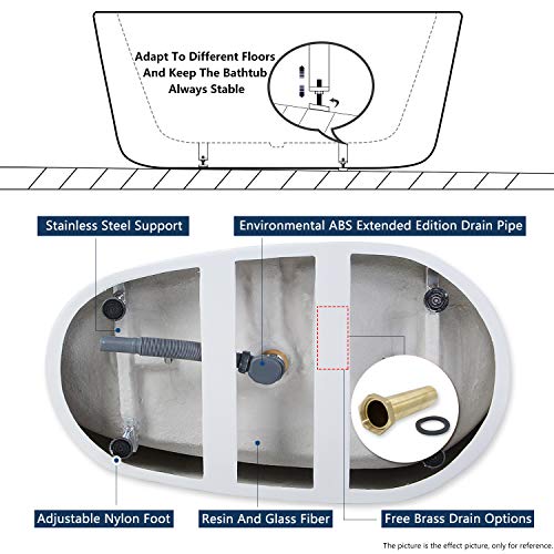 FerdY Freestanding Bathtub 55" x 29.5" New Egg oval shaped Freestanding Soaking Bathtub, Glossy White, cUPC Certified, Toe-Tap Drain & Overflow Assembly Included