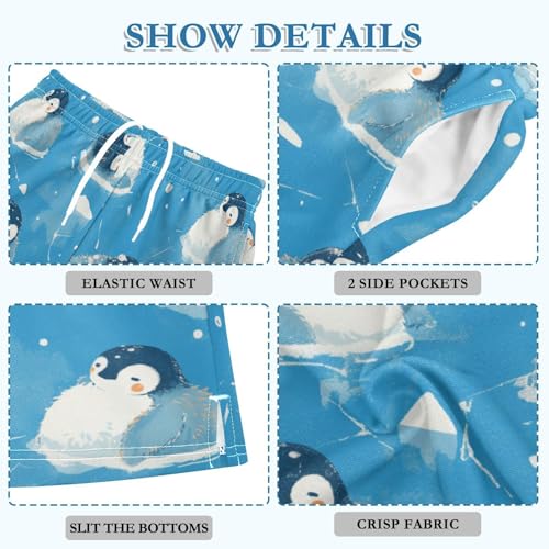Boys Athletic Shorts with Pockets Blue Fluffy Penguin Running Basketball Shorts for Youth Elastic Waist Size 7-8 6