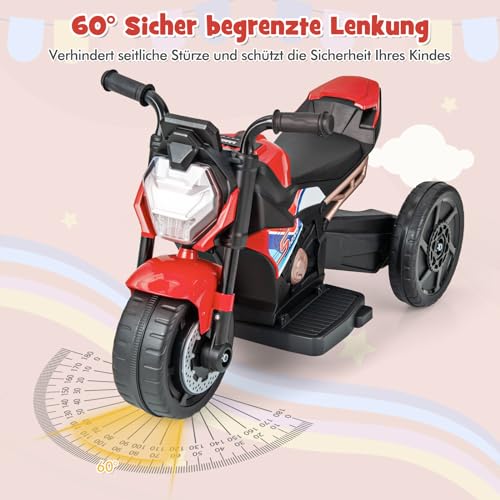 DREAMADE Elektro Motorrad Kinder mit Scheinwerfer & Musik & Hupe, Kindermotorrad mit abnehmbaren Stützrädern, 2-3 km/h Elektromotorrad Elektrofahrzeug, Elektro Motorrad für Kinder ab 18 Monaten (Rot) – Bild 5