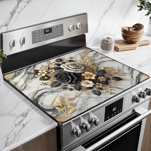 BSFHH Heat-Resistant Glass Stove Top Cover with Anti-Slip Rubber Coating – 28.5x20.5 Inch Electric Stove Protector, Scratch-Resistant, Expands Counter Space, Stylish Kitchen Decor