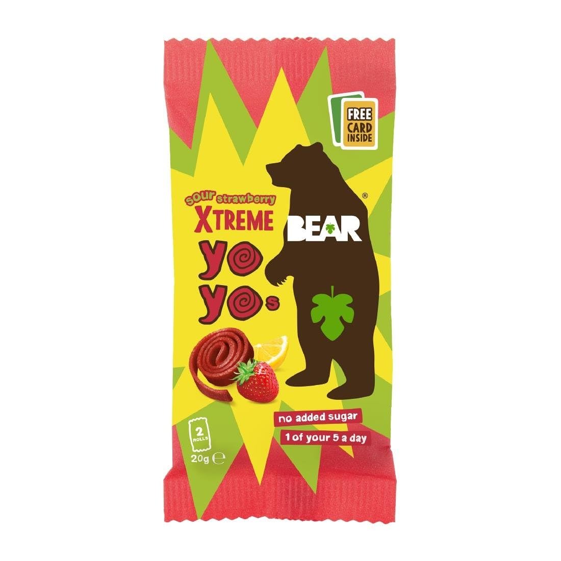 BEAR Super Sour Strawberry & Apple Yoyos - Dried Fruit Rolls - Healthy - Vegan - 20g (18 packs)