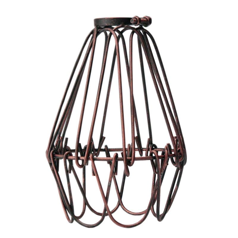Adjustable Metal Wire Cage Lampshade Bird Cage Bulb Guard Pendant Lighting Fixture Drop Lamp (Rustic Red)