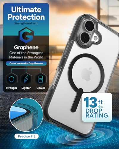 Image of ZAGG Santa Cruz Snap iPhone 16 Case - MagSafe Compatible, 13ft Military-Grade Drop Protection, Graphene Reinforced, Anti-Scratch, Slim & Lightweight, 70% Recycled Content, Clear with Black Accents