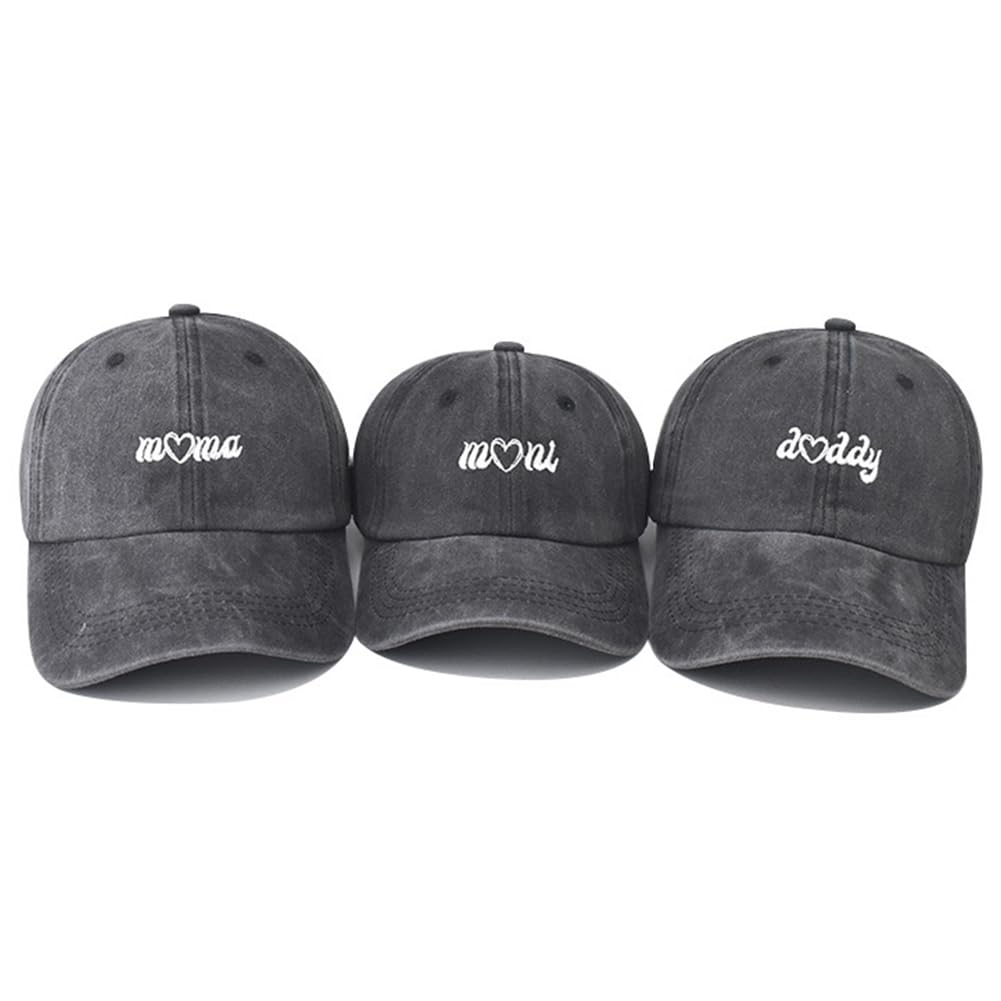 Lot de 3 mini chapeaux de baseball assortis pour parents et enfants avec inscription « Mama Daddy »