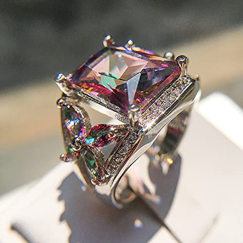 Bicheng Colorful Topaz Square Imitation Diamond Ring Female Creative Personality Inlaid Rainbow Wedding Engagement Ring (8)4