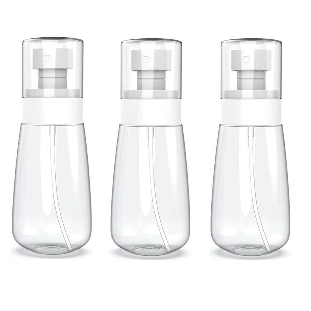 Mincerfit Pack of 3 Transparent 100 ml Spray Bottles for Hair and Face, Refillable Spray Bottles for Cleaning Solutions, Perfume, Liquid Cosmetics, Essential Oils and Plants. (Transparent)