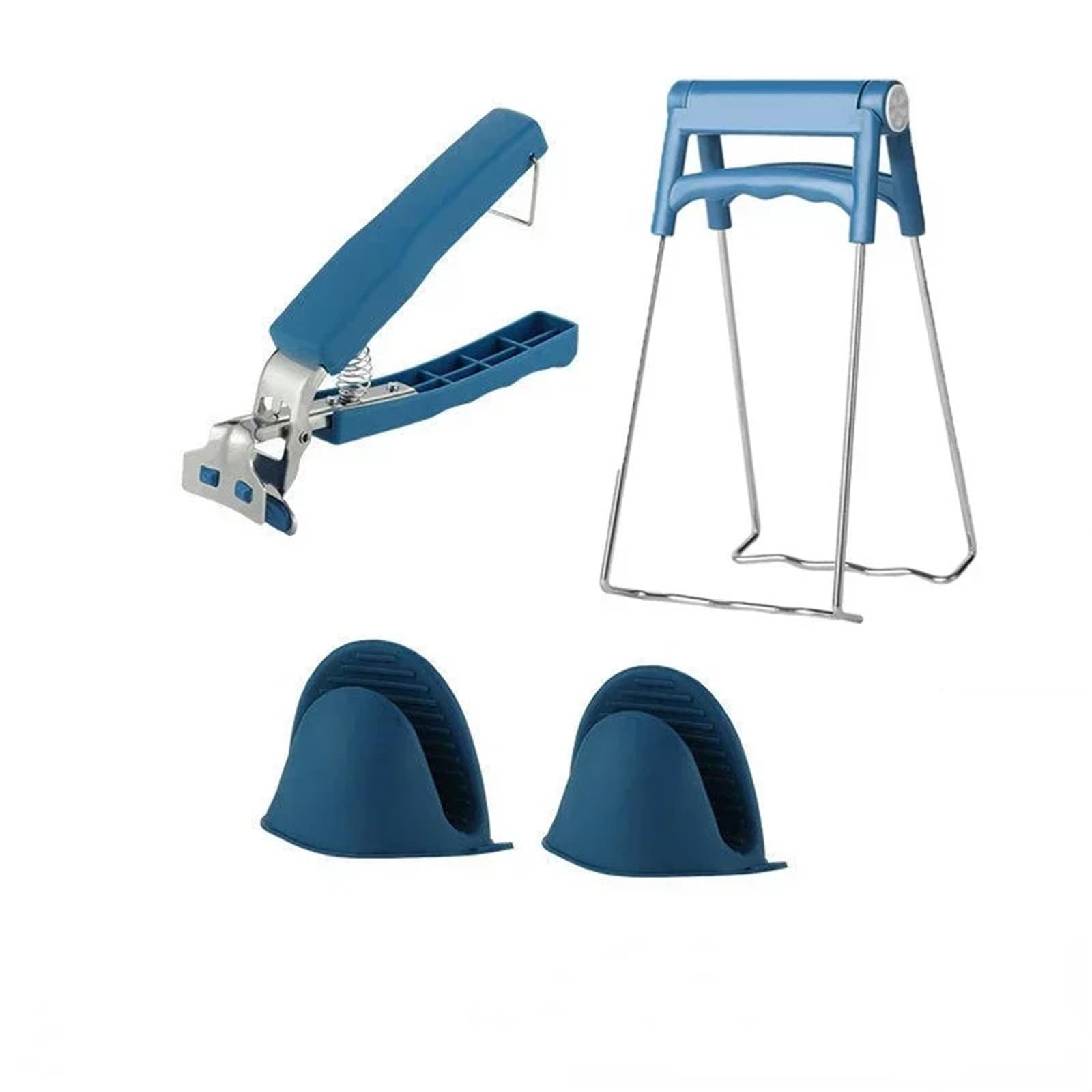 Juego de 4 pinzas antiescaldaduras, resistentes a altas temperaturas, antideslizantes, for vajilla, acero inoxidable, for bandejas, guantes silicona(Blue)