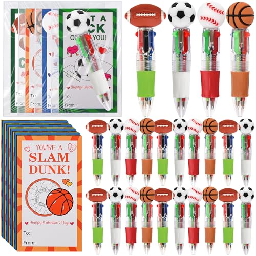 Stylos 4 en 1 Saint-Valentin lot de 24 avec cartes de vœux positives