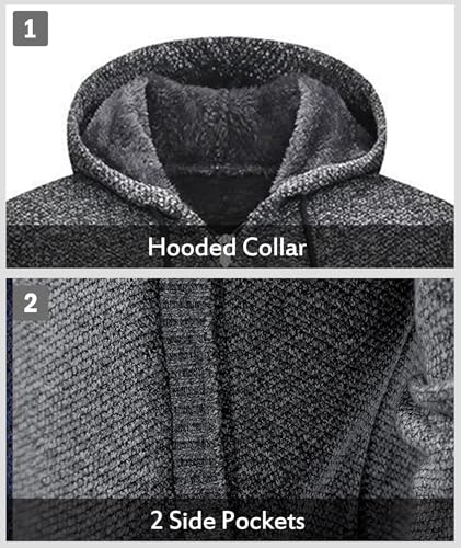 Image of LLdress Mens Knit Cardigan Sweaters Sherpa Lined Full Zip Hoodie With Pockets
