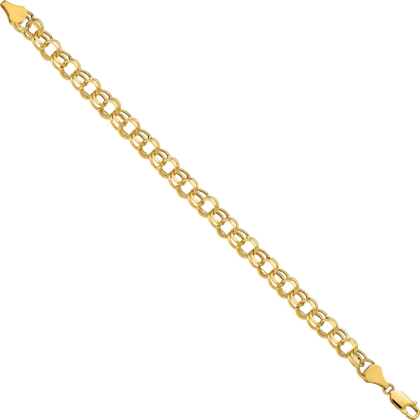 IceCarats 10K Solid Yellow Gold Mariner 6.5mm Thick Link Chain Double Charm Bracelet 8 inch Polished For Her