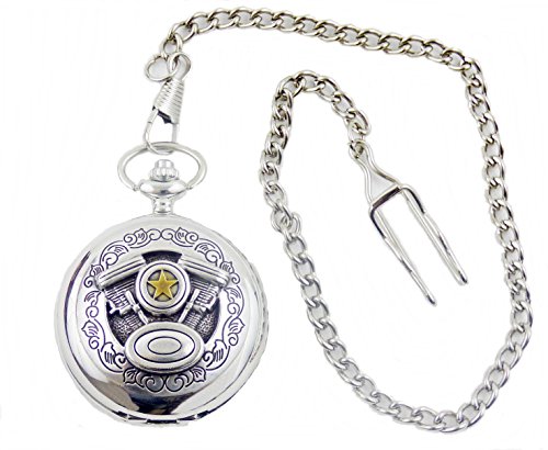 Taschenuhr mit Sprungdeckel und Kette V 8 Motor Motorrad Auto Biker