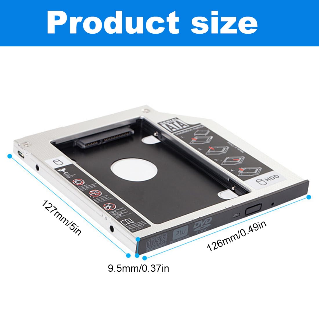 Hard Drive Caddy, SATA 2nd SSD HDD Hard Disk Caddy Tray Universale 12,7 mm 2,5 '' SSD HDD Hard Drive Enclosure SATA-3 Laptop Hard Disk Holder per CD/Dvd-Rom Ottico SuperDrive Tray Drive Slot
