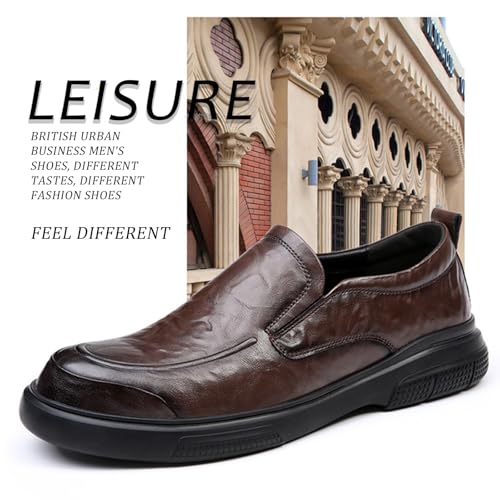 Men's Genuine Leather Soft Sole Business Loafers Comfortable and Stylish Round-Toed Platform Non-Slip Casual Slip-On Shoes Suitable for Work and Driving2