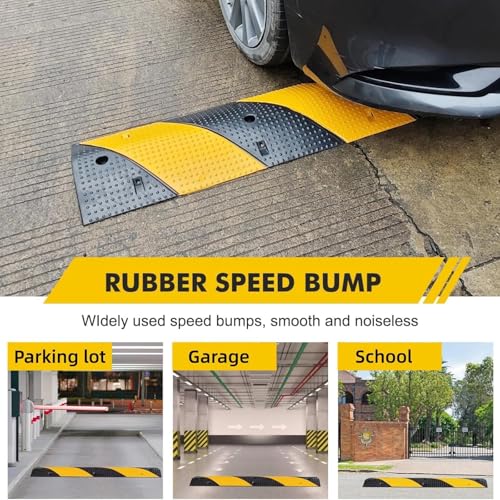 Image of 2 Packs 3.3Ft Recycled Rubber Speed Bump for Driveway, Heavy Duty Traffic Calming Hump with 25000 Lbs Capacity, 2 Channel Modular Cable Protector Ramps for Asphalt Concrete Gravel Driveway Road