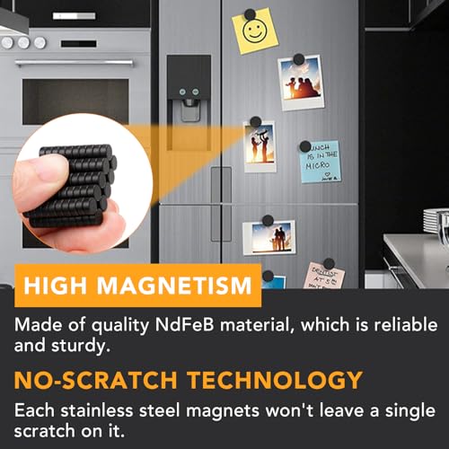 Image of TRYMAG Black Refrigerator 6x3mm Small Round Rare Earth Magnets, 70Pcs Mini Multi-Use Strong Neodymium Magnets for Refrigerator, Whiteboard, DIY, Crafts, Nail Cutter