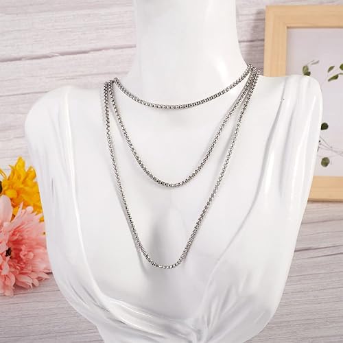 Miniatura 8 de Cadenas venecianas de acero inoxidable 304 de 32.8 pies de color de acero inoxidable sin soldar, pequeñas cadenas de eslabones rectangulares con