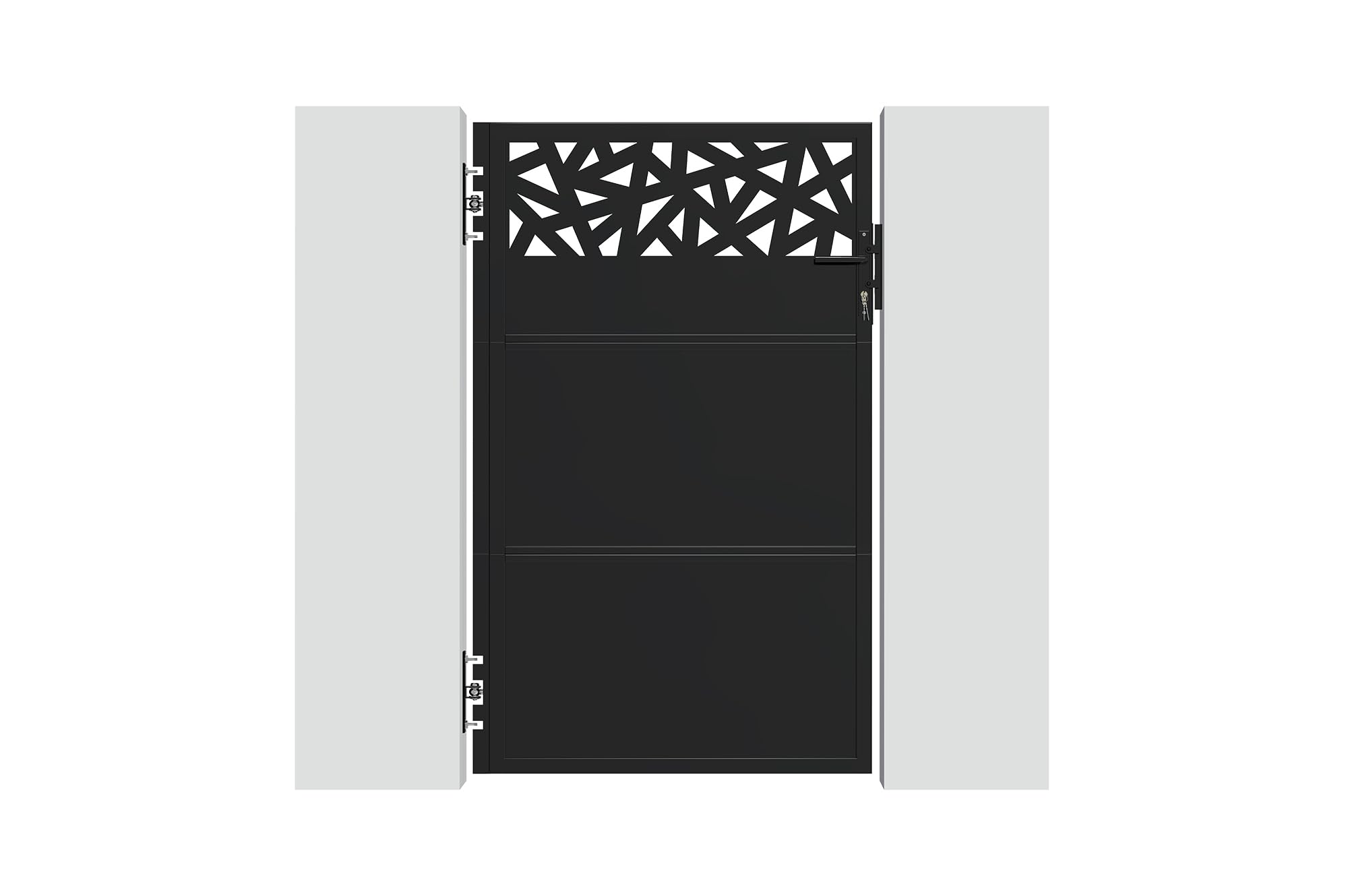 Casanoov - Portillon Acier Galvanisé NALI RUIVO - 103 x 160 cm - 1,03 m x 1,6 m 1,65 m² - Noir Mat - Motif Géométrique - Passage Piéton Sécurisé - Kit Complet Serrure Et Visserie
