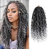 New Goddess Locs Crochet Hair 12 Inch - 8Packs River Locs Curly Faux Locs Crochet Hair for Black Women Pre Looped Crochet Braids with Curly Hair Boho Hippie Locs Synthetic Hair Extensions (T1B/Gray#)