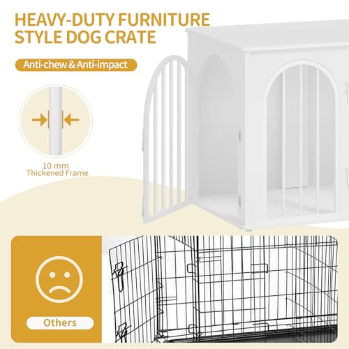 Hzuaneri Hundekäfig Möbel, 80cm Hundebox für Zuhause, 3 Türen, Bogentür, Moderne Hundebox Indoor für Hunde, Beistelltisch, Hundekäfig Hochbelastbar, 80 x 56 x 61 cm, Weiß DFC85113W