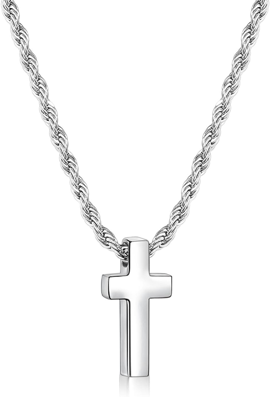 Fiusem Valentines Gifts for Him - Cross Necklace for Men, Mens Cross Necklaces with 2.5mm Rope Chain, Stainless Steel Pendant Chain 16-28 Inch, Jewelry Gift