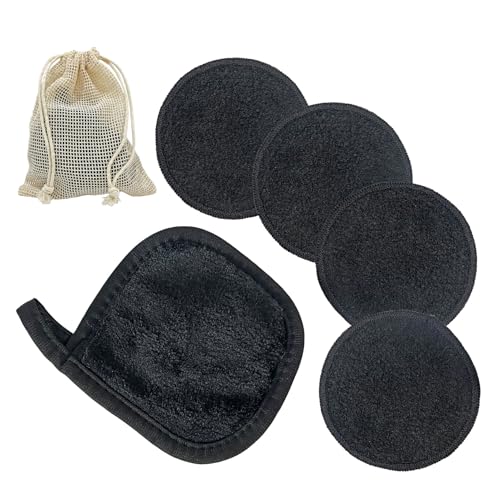 LAC 4 Piezas Discos Desmaquillantes Reutilizables de Bambú, 1 Toalla Cara Limpieza Facial con Bolsa de Lavandería - Algodones Desmaquillantes