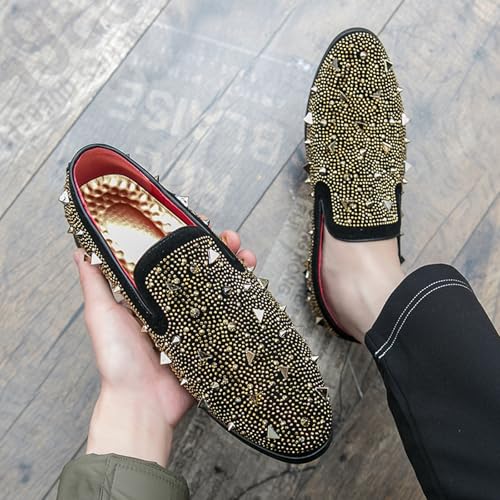 Men's Rhinestone Studded Flat Smoking Loafers Luxury Shiny Glitter Slip On Tuxedo Rivets Dress Shoes for Prom Party Wedding Formal Shoes4