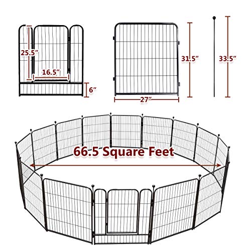 Dog Fence 16 Panels 32" H Pet Playpen Metal Outdoor Portable Camping RV