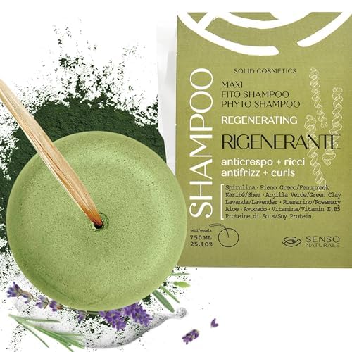 Senso Naturale Solid Shampoo Regenerating Anti Frizz for Curly Hair with Spirulina Fenugreek, Green Clay, 100% Ecological