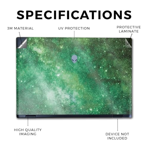 Image of Glossy Glitter Laptop Skin Compatible with Alienware M16 R2 (2024) - Green Stars - Premium 3M Vinyl Protective Wrap Decal Cover - Easy to Apply | Crafted in The USA by MightySkins
