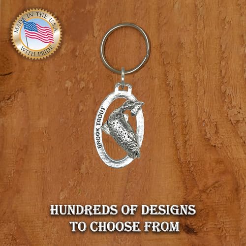 Image of Brook Trout Keychain, Pewter, F007KC, 1 3 /4 inch, 100% Handmade in the USA, Brookie, Metal Keychain, Fish Keychain, Keys, Key Ring, Key Fob, Key, Key Chain, Fishing Gift, Over 200 Fish Designs Available.