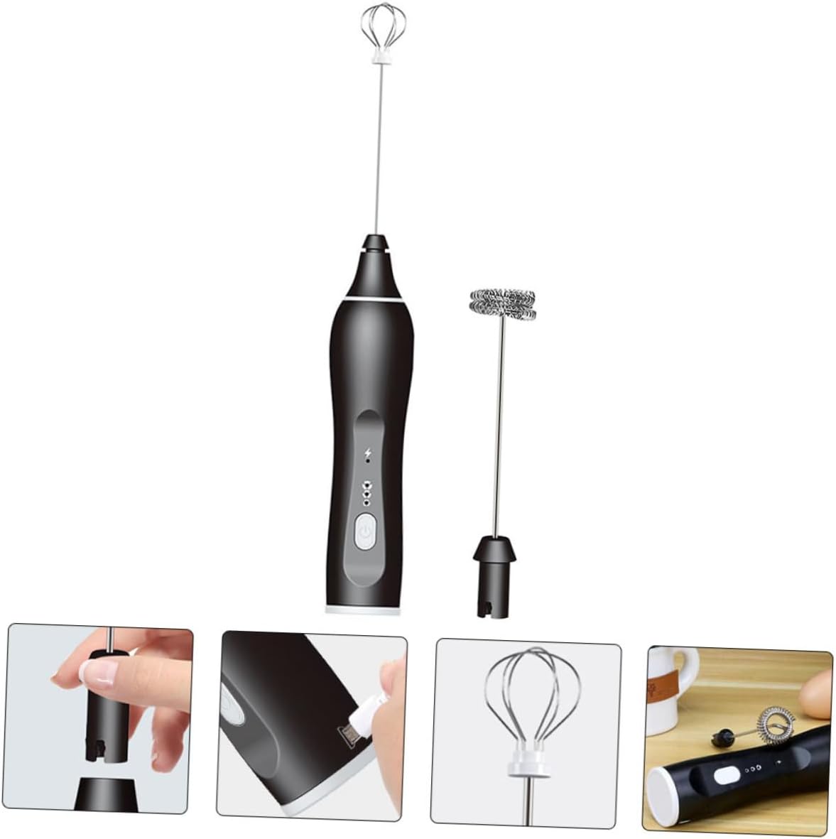 Electric Egg Beater Handheld Kitchen Gadget USB Rechargeable Milk Frother for Whipping Milk Mixing Black Versatile Tool for Home Cooking