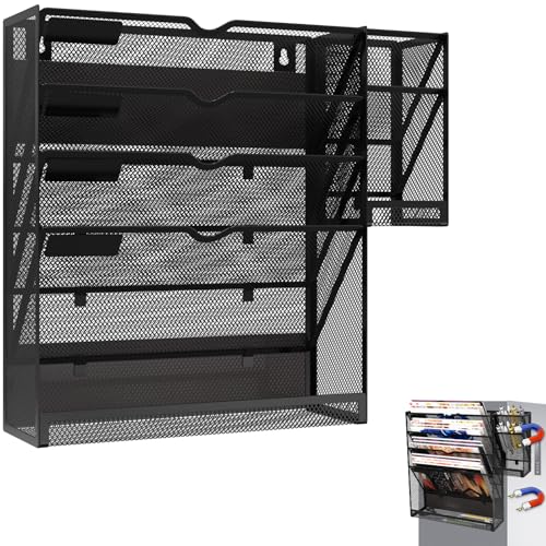 KZWKRG Magnetic File Holder, Magnetic File Organizer Wall Mount, 5 Tier Hanging Mail Organizer...